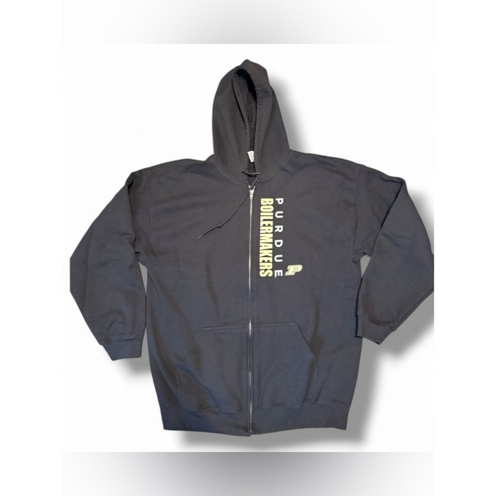 Purdue Boilermakers Vertical Block Left Chest Black Full Zip Hoodie Size XL